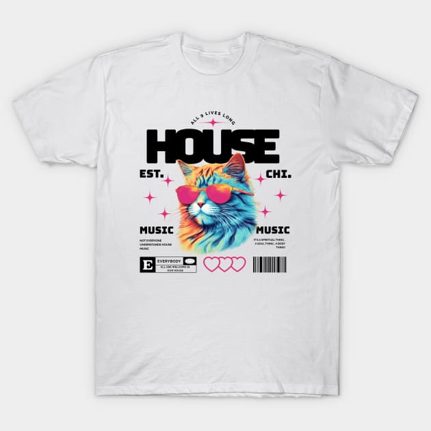 HOUSE MUSIC  - Cool Cat In Shades (black/Pink) T-Shirt by DISCOTHREADZ 